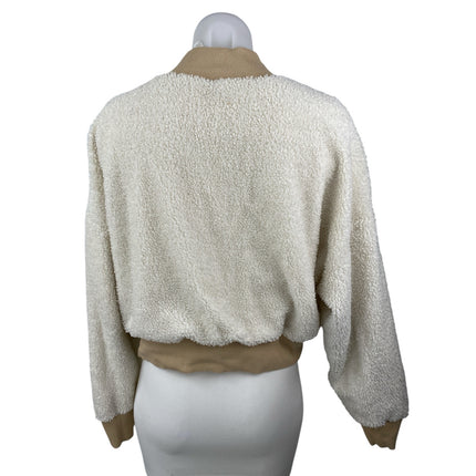 Fabletics Malia Polar Fleece White Brown Mock Neck Long Sleeve Sweater Top Sz M