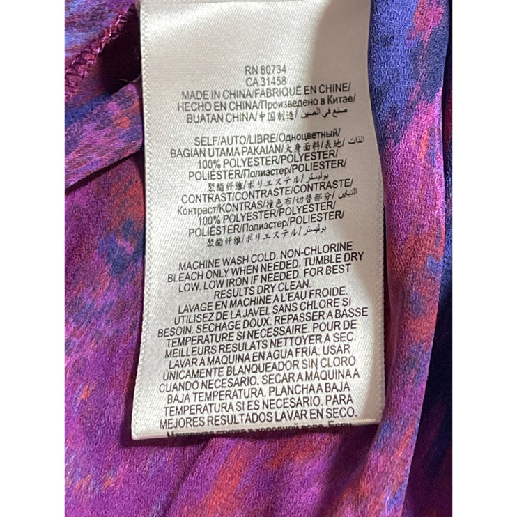 BCBGMAXAZRIA Purple Long Sleeve Abstract Tie Neck Boho Ruffle Mini Dress Size S