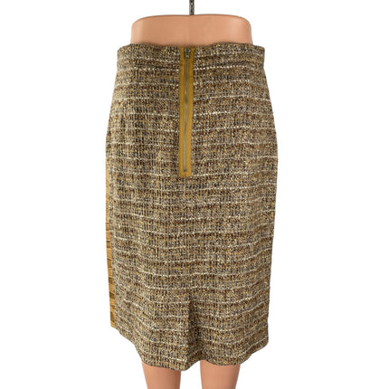 Tan Khaki Colorblock Croc-Embossed Faux Leather Vegan Pencil Mini Skirt Size 10