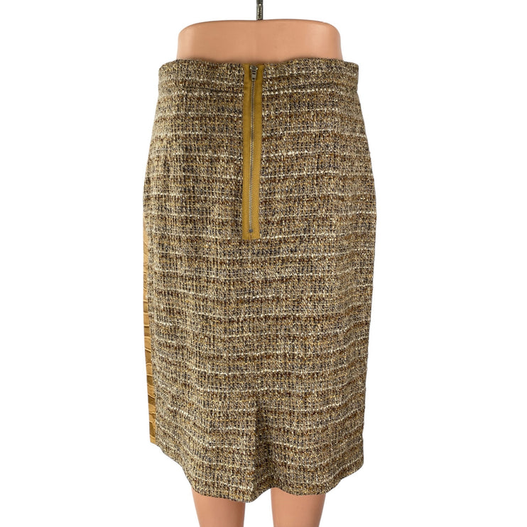Tan Khaki Colorblock Croc-Embossed Faux Leather Vegan Pencil Mini Skirt Size 10