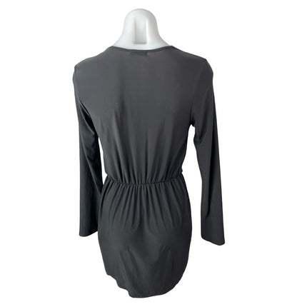 Tobi Womens Black Long Sleeve Faux Wrap Drape V Neck Mini Blouson Dress Size S/M