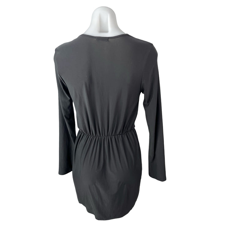 Tobi Womens Black Long Sleeve Faux Wrap Drape V Neck Mini Blouson Dress Size S/M