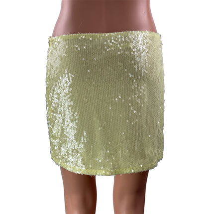 Peppermayo Women's Lime Green High Waist Sequin Sparkle Bodycon Mini Skirts Sz 6