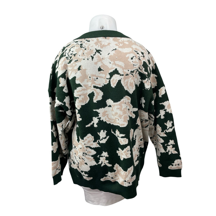 Bloomchi Women's Green Floral Crew Neck Long Sleeve Knit Sweater Top Size 22/24