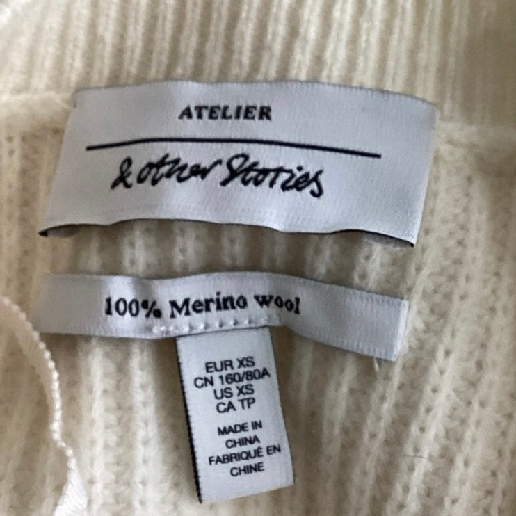 & Other Stories Cream White 100% Merino Wool Knit Button Cardigan Sweater Top XS