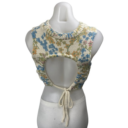 Zara Women's Multicolor Floral Cutout Tie Back Sleeveless Knit Crop Tank Top M