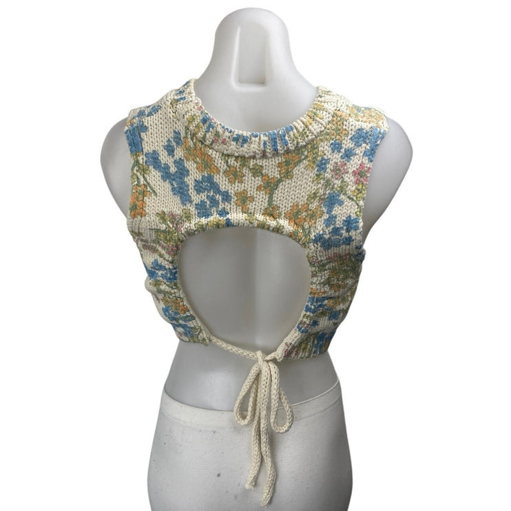 Zara Women's Multicolor Floral Cutout Tie Back Sleeveless Knit Crop Tank Top M