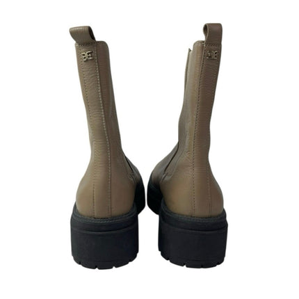 Sam Edelman Wellington Beige Tan Round Toe Slip On Mid Calf Chelsea Boots Sz 7.5