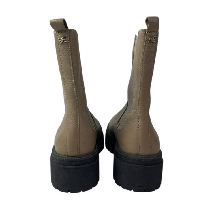 Sam Edelman Wellington Beige Tan Round Toe Slip On Mid Calf Chelsea Boots Sz 7.5