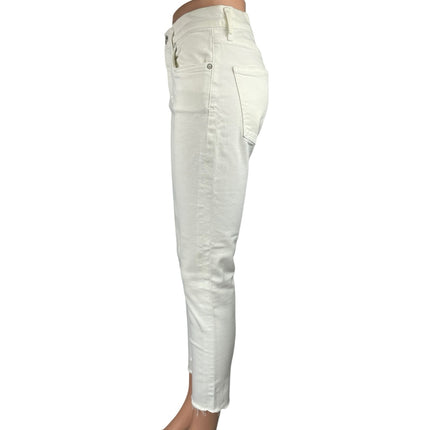 Agolde Women's White Skinny Frayed Hem Mid Rise Trousers Denim Jeans Pants 28