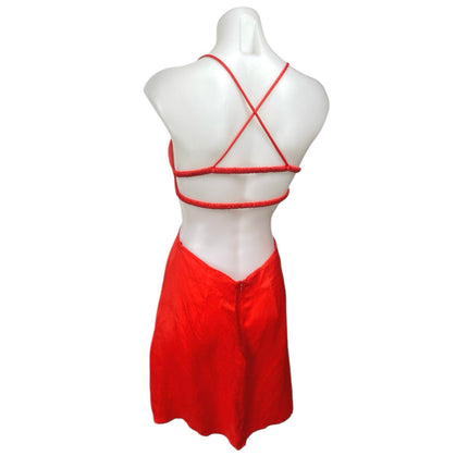 Zara Red Sleeveless Silk Satin-Effect Cutout Cross Back Knot Slip Mini Dress S