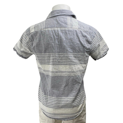 Structure Mens Gray White Striped Short Sleeve Pocket Button Up Shirt Top Size S