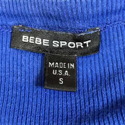 Bebe Sport Rhinestone Logo Blue Ribbed Strapless Y2K Bodycon Tube Bandeau Top S
