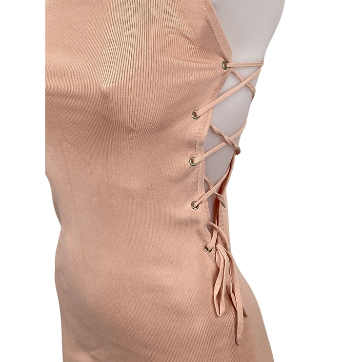 Rehab Coral Sleeveless Side Lace Up Ribbed Knit Tank Mini Bodycon Dress Size S