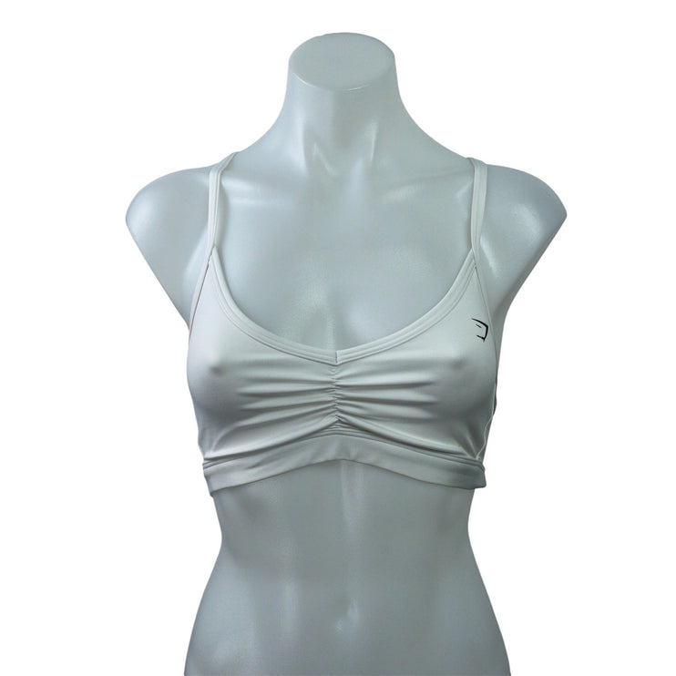Gymshark Ruched Strappy Pink White Workout Active Sports Bra Crop Tank Top Sz S