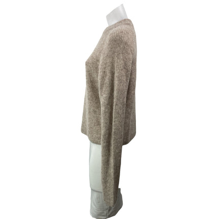 NEW Zara Beige Long Raglan Sleeves Wool Ribbed Knit Relaxed Fit Sweater Top Sz M
