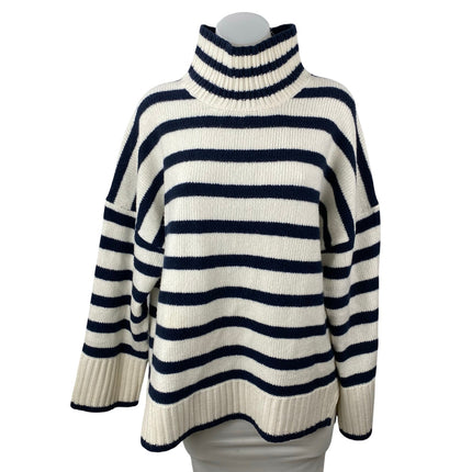 Abercrombie & Fitch Navy Blue White Wool Stripe Turtleneck Long Sleeve Sweater L