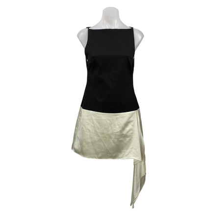 NEW Zara Black Ivory Sleeveless Boat Neck Satin Silk A Line Mini Dress Size S