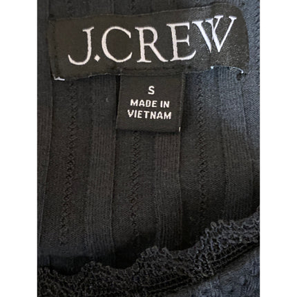 J.Crew Pointelle Black Ribbed Lace Trim Button Down Crop Cardigan Sweater Top S