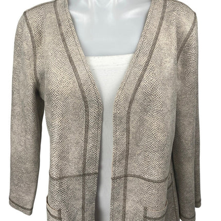 Solitaire Cream Faux Suede Snakeskin 3/4 Sleeve Open Front Cardigan Jacket Sz M