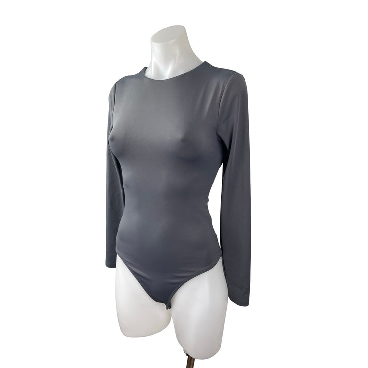 Express Body Contour Gray Long Sleeve Backless T Shirt Bodysuit Top Size XS