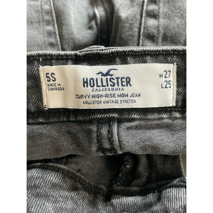 Hollister Curvy High Rise Women's Black Washed Cropped Mom Denim Jeans Size 5S