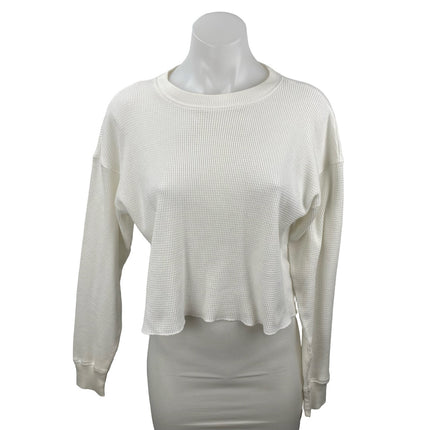Aritzia TNA Womens White Waffle Knit Long Sleeve Thermal Sweater Crop Top Size S
