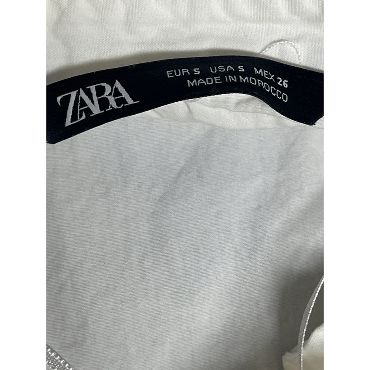 Zara White Belted Embroidered Eyelet Short Sleeve Mini A-Line Shirt Dress Size S