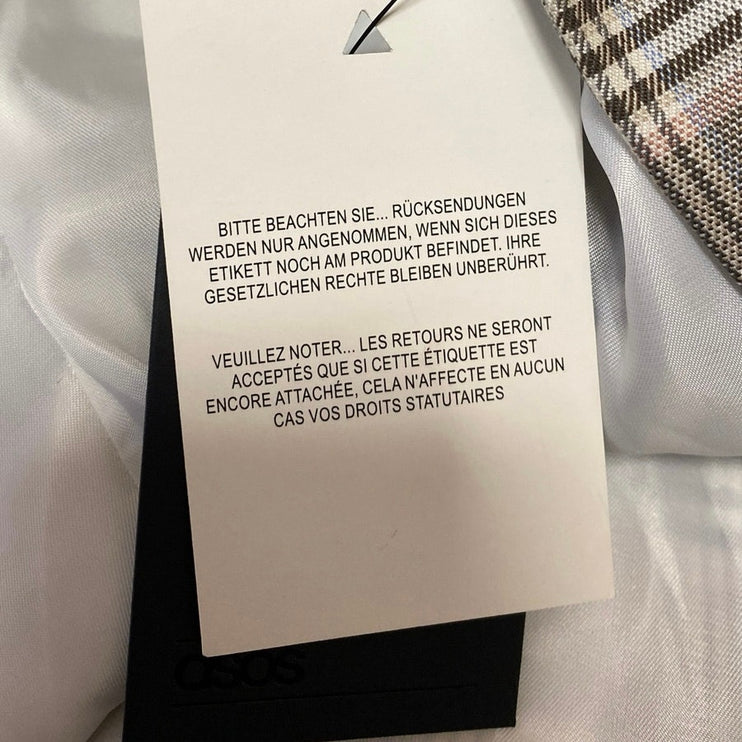 NEW ASOS Women's Gray Plaid Blazer Coat Suit Jacket Dress Pants 2 Pc Set Size 38