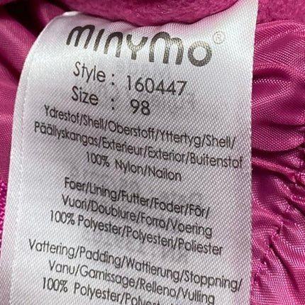 Minymo Girls Pink Full Zip Hoodie Hooded Long Sleeve Snow Ski Coat Jacket 98cm