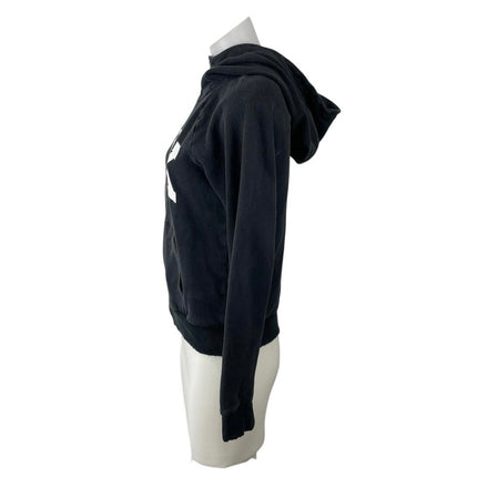 Pink Victoria's Secret Women's Black Zip Up Hoodie Hooded Sweatshirt Top Size S