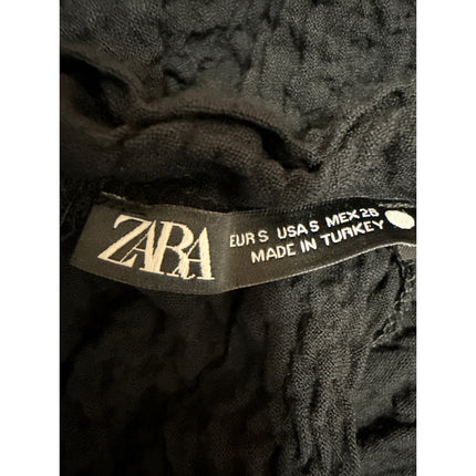 Zara Black Long Sleeve Textured Crinkled Mock Neck Cropped Blouse Top Size S
