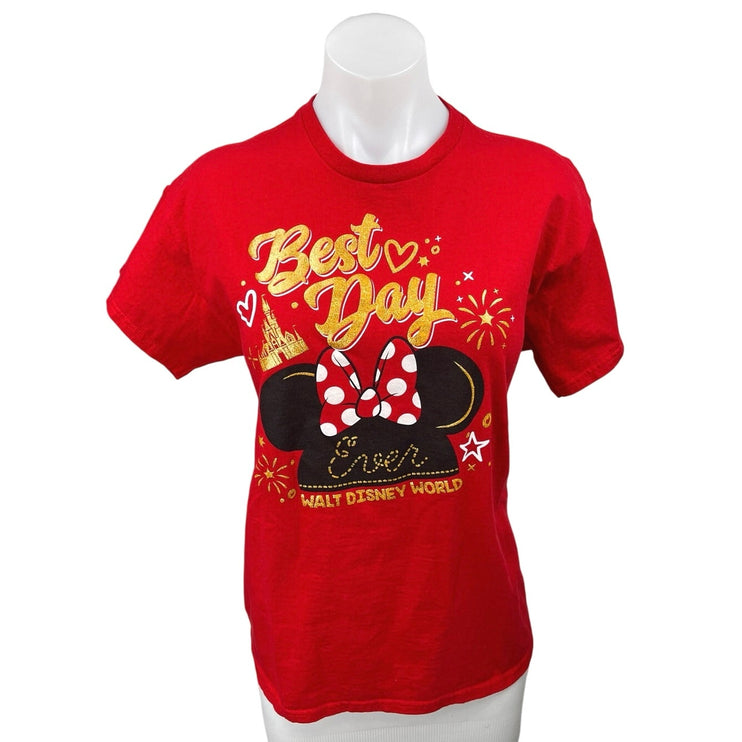 Disney Red Best Day Ever Minnie Mouse Graphic Short Sleeve Tee T-Shirt Top XL