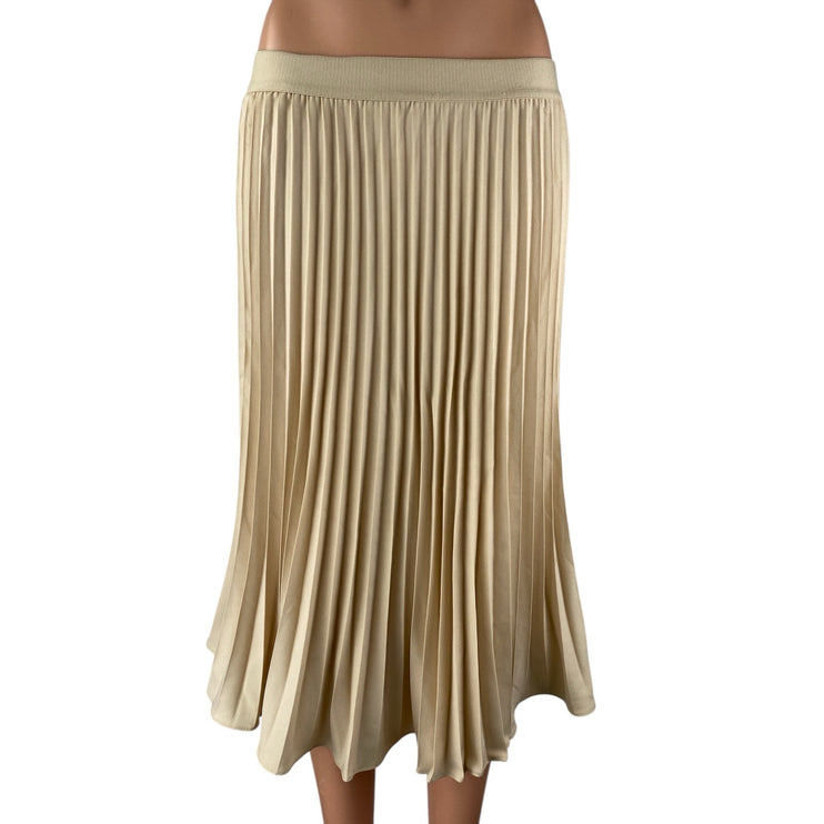 Grace Karin Womens Beige Satin Mid Waist Midi Pleated Flared A-Line Skirt Size S
