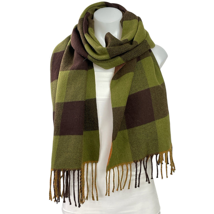 Elegant & Classic Unisex Green Check Gingham Fringe Shawl Wrap Neck Scarf OS