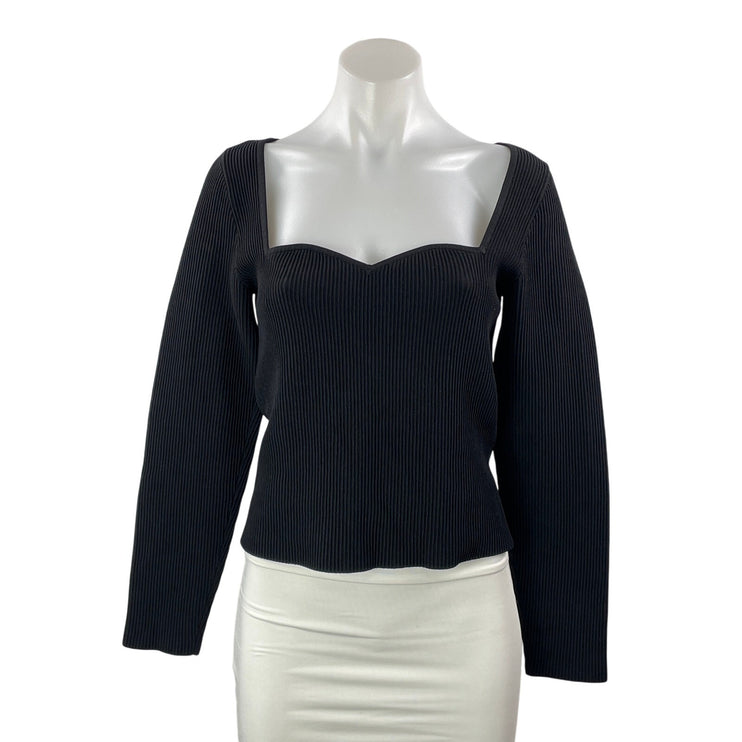 Aritzia Babaton Women's Black Sweetheart Ribbed Knit Pullover Sweater Top Size L