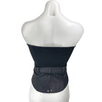 Yuse Black Ribbed Knit Sleeveless Strapless Cutout Tube Bandeau Blouse Top Sz M