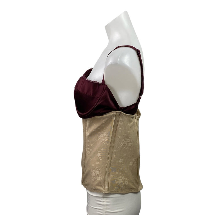 Mistress Rocks Red Beige Colorblock Underwire Floral Bustier Corset Top Size L