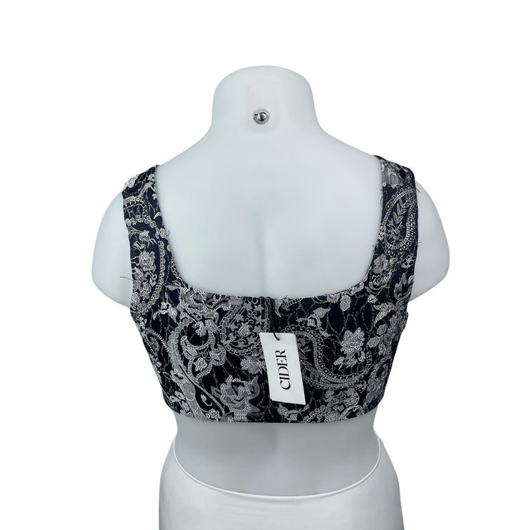 NEW Cider Black Paisley Floral Embroidered Lace Up Corset Bustier Crop Top Sz XL