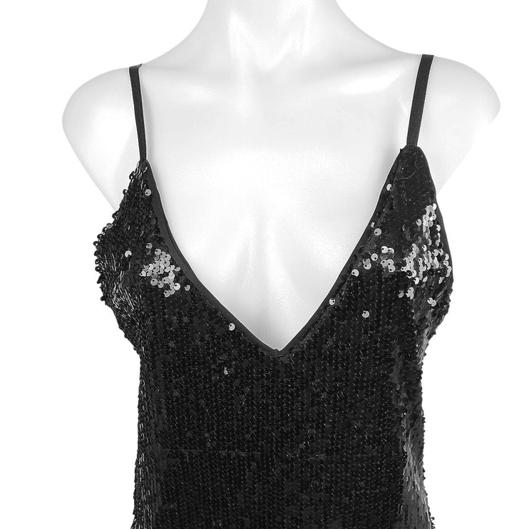 She + Sky Black Sequin V-neck Sleeveless Cami Camisole Mini Slip Tank Dress Sz L