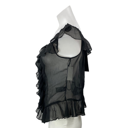NEW Lioness Timeless Ruffle Black Sheer Mesh Scoop Neck Ruffle Blouse Top Sz L