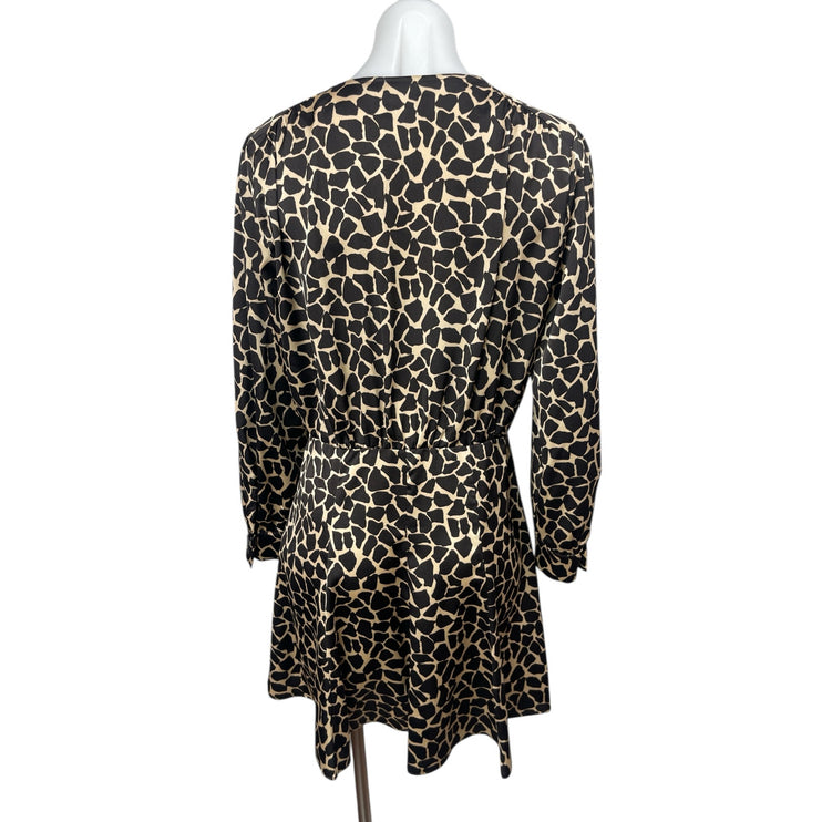 ZARA Black Animal Print Long Sleeve Mini Button Up Flare A-Line Shirt Dress Sz M