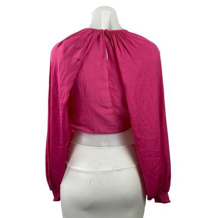 Zara Women's Pink Long Balloon Sleeves Crossover Draped Wrap Blouse Top Size XS