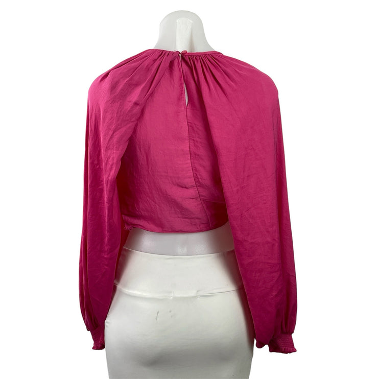 Zara Women's Pink Long Balloon Sleeves Crossover Draped Wrap Blouse Top Size XS