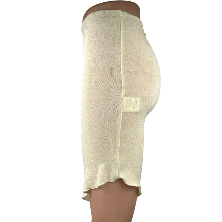 Commense Cream Asymmetric Tie High Waist Knit Fitted Stretch Mini Skirt Size M