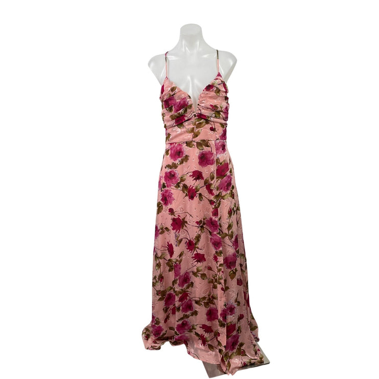 Lulus Pretty Perspective Pink Floral Sleeveless Cami Maxi A-Line Tank Dress Sz M