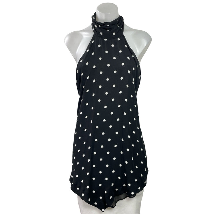 Zara Womens Black Polka Dots Sleeveless Halter Neck Open Back Blouse Tank Top XS
