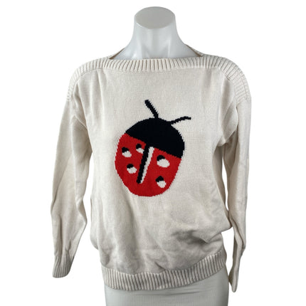Ann Taylor LOFT White Ladybug Bateau Neck Long Sleeve Sweatshirt Sweater Top S