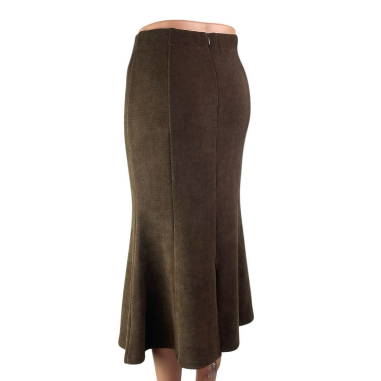 Sevengirl Women's Brown Knit Fleece High Waisted Zip Midi Fishtail Skirt Size S
