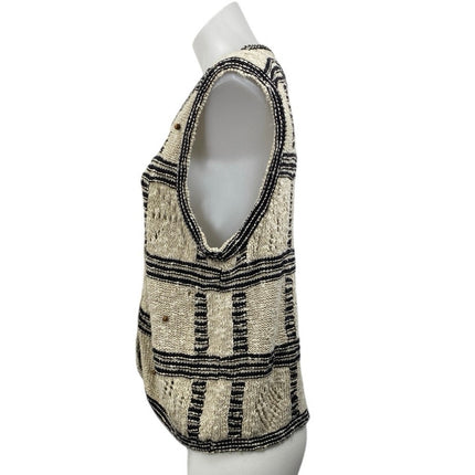 Liz Claiborne Liz & Co Beige Black Linen Windowpane Sleeveless Cardigan Vest MP